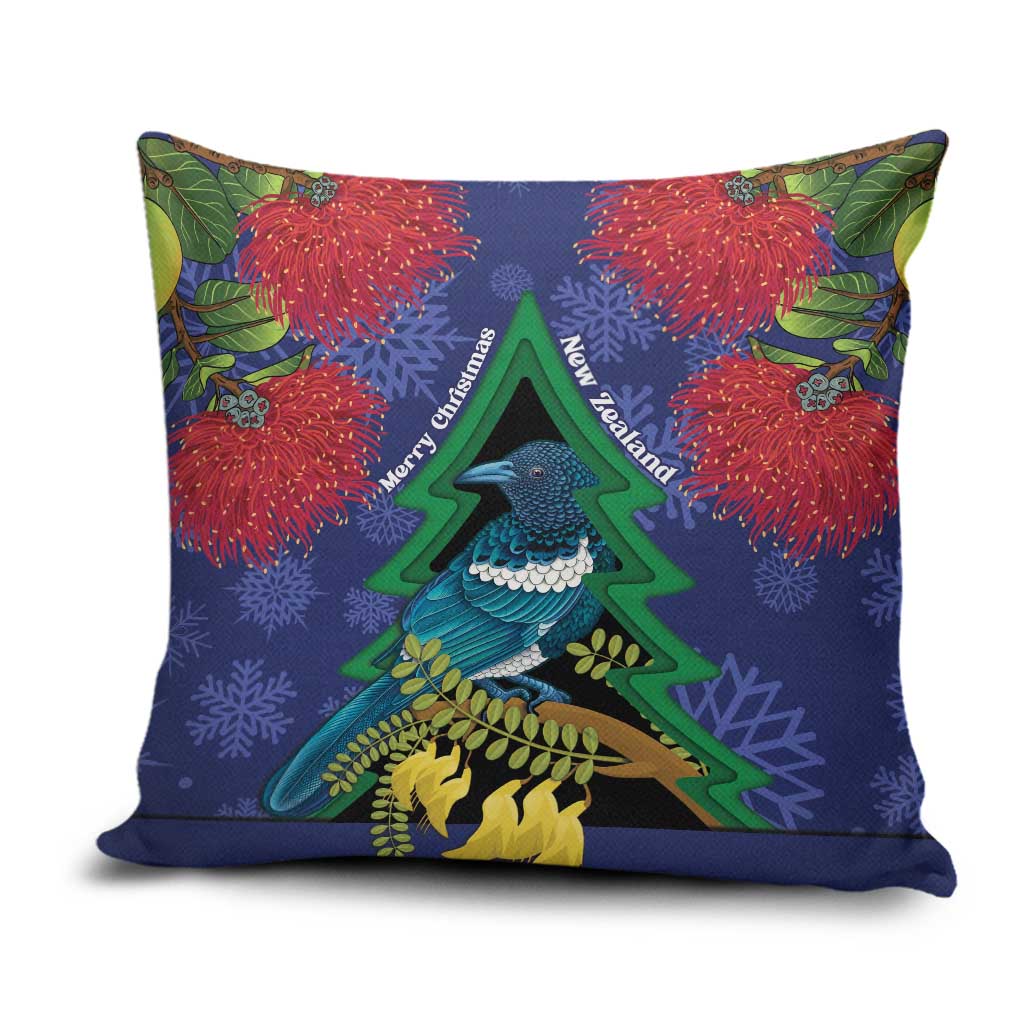 New Zealand Christmas In July Pillow Cover Kowhai Tui Bird With Pohutukawa - Blue - Aussie Hoodie