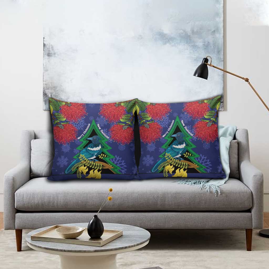 New Zealand Christmas In July Pillow Cover Kowhai Tui Bird With Pohutukawa - Blue - Aussie Hoodie