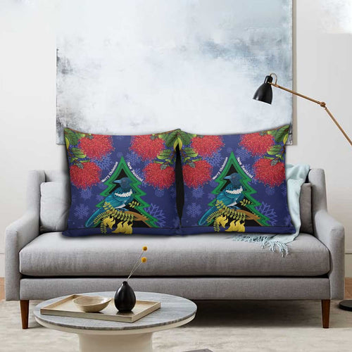 New Zealand Christmas In July Pillow Cover Kowhai Tui Bird With Pohutukawa - Blue - Aussie Hoodie