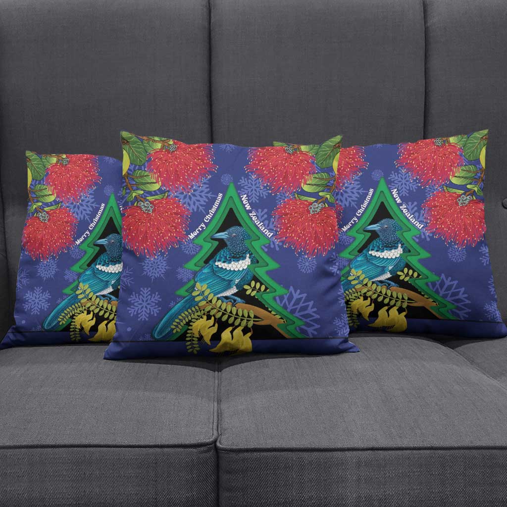 New Zealand Christmas In July Pillow Cover Kowhai Tui Bird With Pohutukawa - Blue - Aussie Hoodie