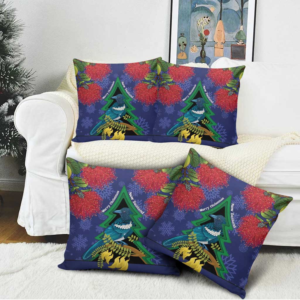 New Zealand Christmas In July Pillow Cover Kowhai Tui Bird With Pohutukawa - Blue - Aussie Hoodie