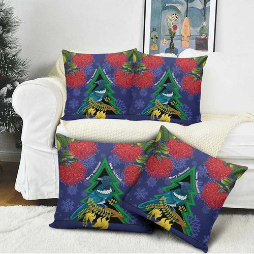 New Zealand Christmas In July Pillow Cover Kowhai Tui Bird With Pohutukawa - Blue - Aussie Hoodie