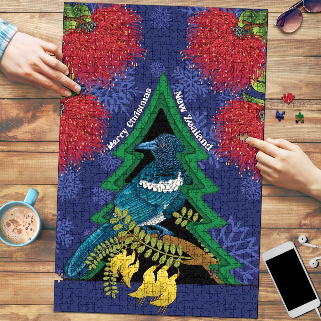 New Zealand Christmas In July Puzzle Kowhai Tui Bird With Pohutukawa - Blue - Aussie Hoodie