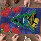 New Zealand Christmas In July Puzzle Kowhai Tui Bird With Pohutukawa - Blue - Aussie Hoodie