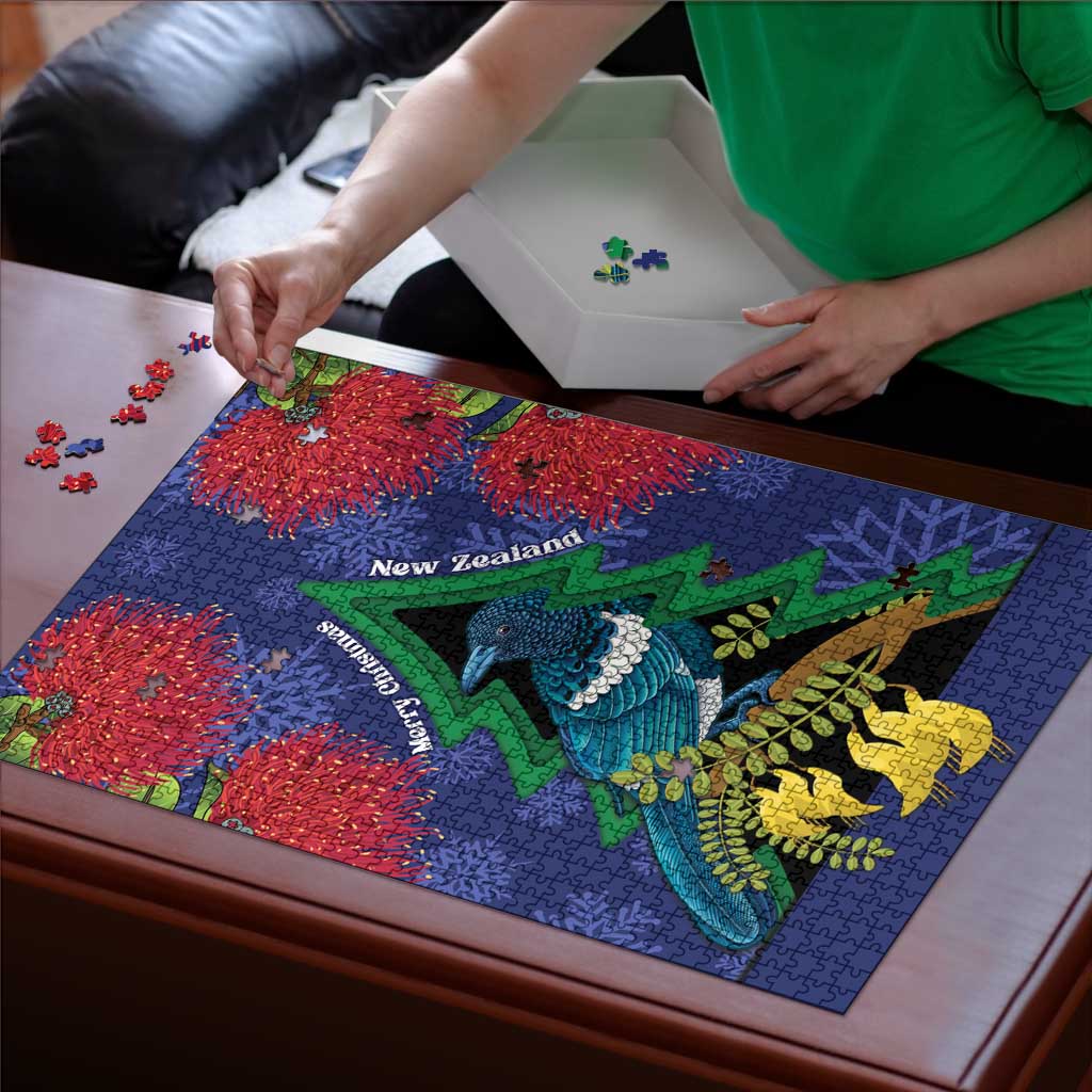 New Zealand Christmas In July Puzzle Kowhai Tui Bird With Pohutukawa - Blue - Aussie Hoodie