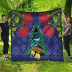 New Zealand Christmas In July Quilt Kowhai Tui Bird With Pohutukawa - Blue