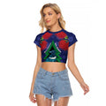 New Zealand Christmas In July Raglan Cropped T Shirt Kowhai Tui Bird With Pohutukawa - Blue