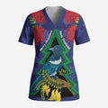 New Zealand Christmas In July Scrub Top Kowhai Tui Bird With Pohutukawa - Blue - Aussie Hoodie
