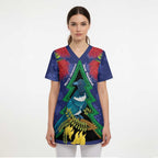 New Zealand Christmas In July Scrub Top Kowhai Tui Bird With Pohutukawa - Blue - Aussie Hoodie