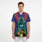 New Zealand Christmas In July Scrub Top Kowhai Tui Bird With Pohutukawa - Blue - Aussie Hoodie
