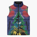 New Zealand Christmas In July Sleeveless Puffer Jacket Kowhai Tui Bird With Pohutukawa - Blue - Aussie Hoodie
