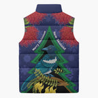 New Zealand Christmas In July Sleeveless Puffer Jacket Kowhai Tui Bird With Pohutukawa - Blue - Aussie Hoodie