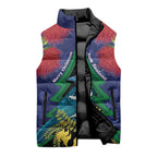 New Zealand Christmas In July Sleeveless Puffer Jacket Kowhai Tui Bird With Pohutukawa - Blue - Aussie Hoodie