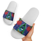 New Zealand Christmas In July Slide Sandals Kowhai Tui Bird With Pohutukawa - Blue - Aussie Hoodie