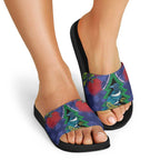 New Zealand Christmas In July Slide Sandals Kowhai Tui Bird With Pohutukawa - Blue - Aussie Hoodie