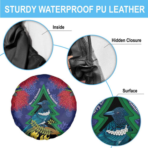 New Zealand Christmas In July Spare Tire Cover Kowhai Tui Bird With Pohutukawa - Blue