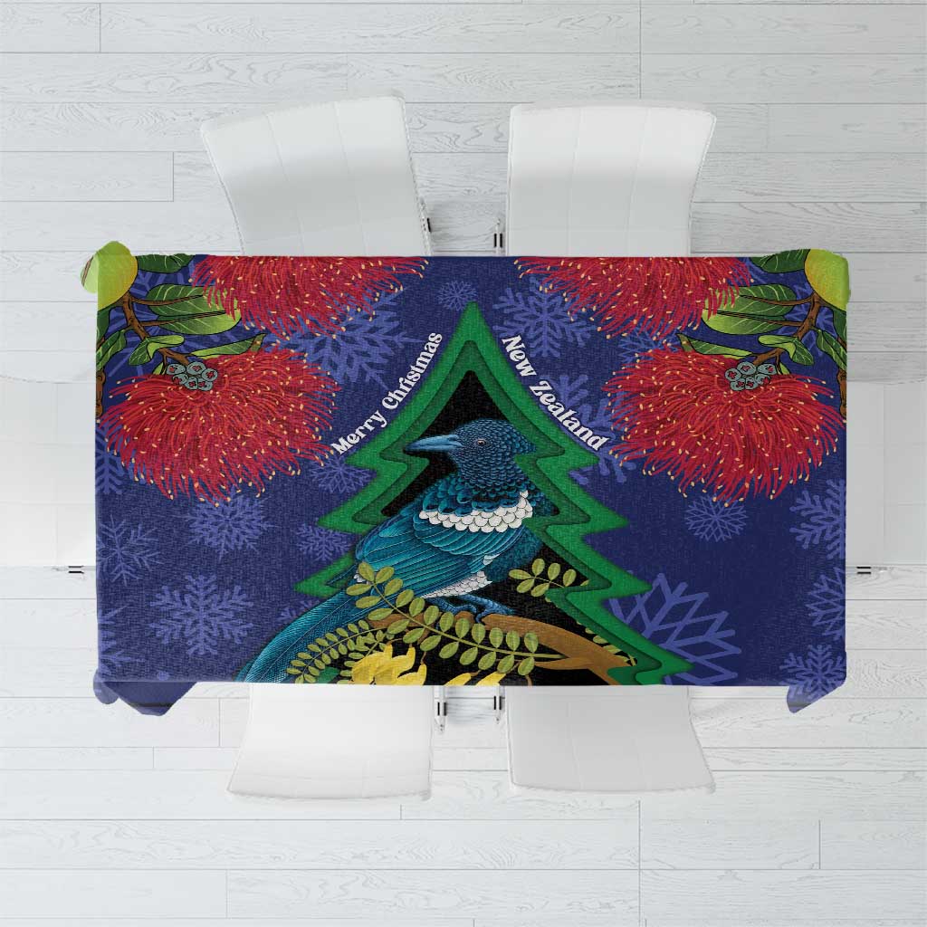 New Zealand Christmas In July Tablecloth Kowhai Tui Bird With Pohutukawa - Blue