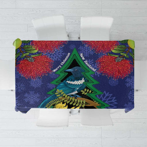 New Zealand Christmas In July Tablecloth Kowhai Tui Bird With Pohutukawa - Blue