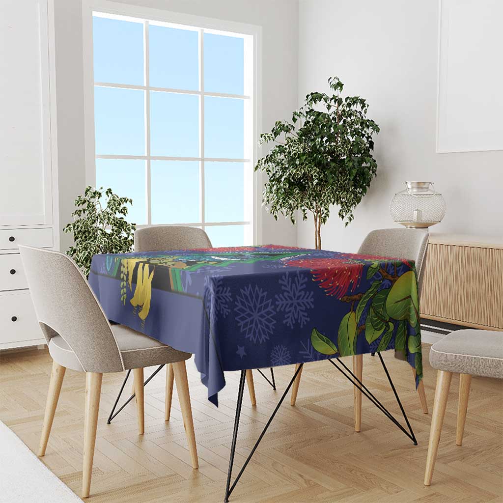 New Zealand Christmas In July Tablecloth Kowhai Tui Bird With Pohutukawa - Blue