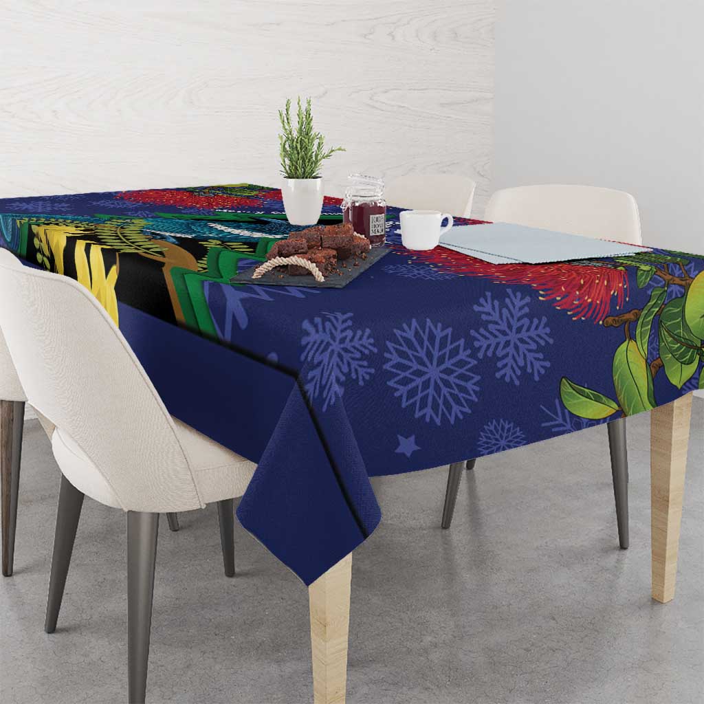 New Zealand Christmas In July Tablecloth Kowhai Tui Bird With Pohutukawa - Blue
