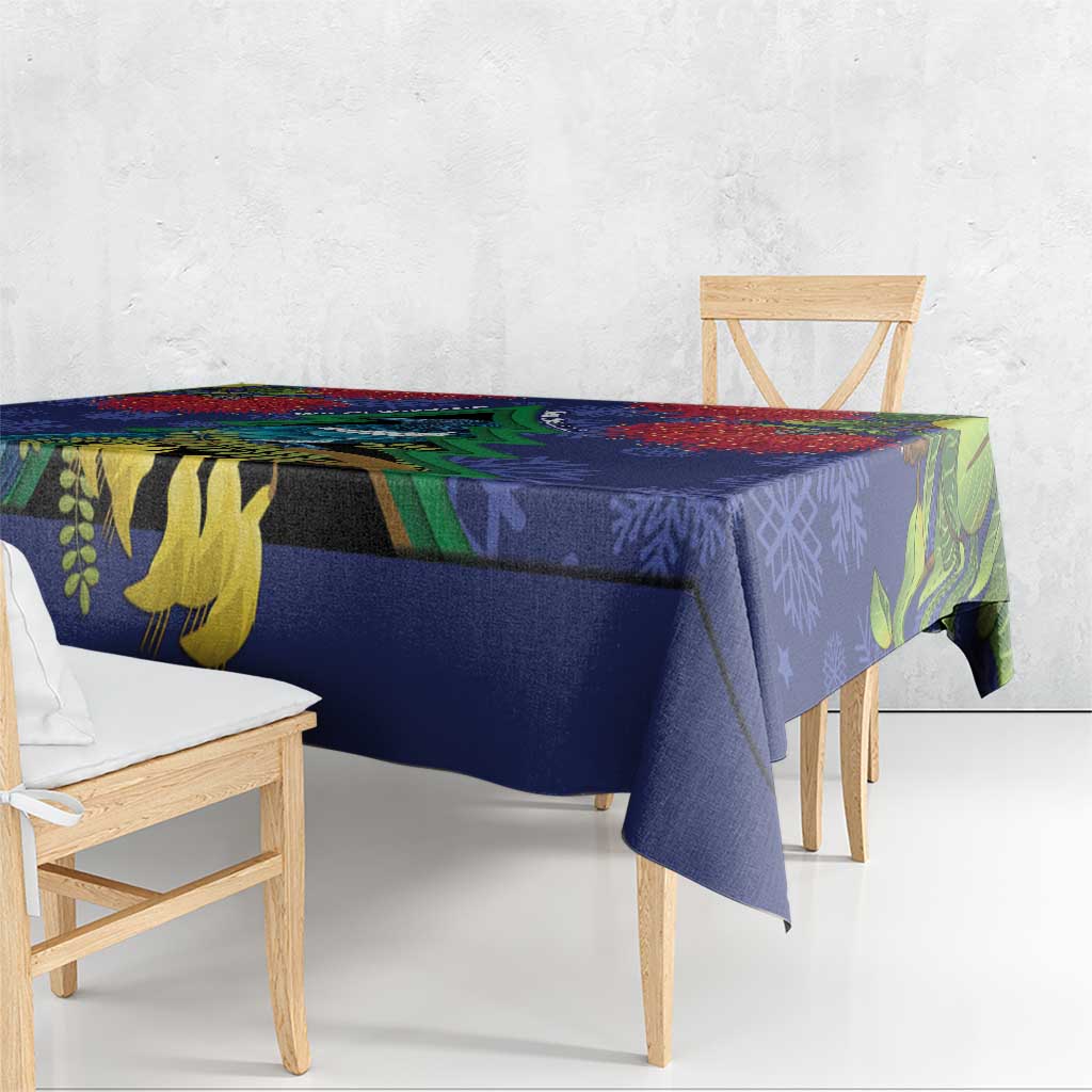 New Zealand Christmas In July Tablecloth Kowhai Tui Bird With Pohutukawa - Blue