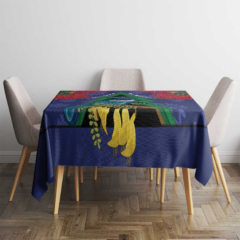 New Zealand Christmas In July Tablecloth Kowhai Tui Bird With Pohutukawa - Blue