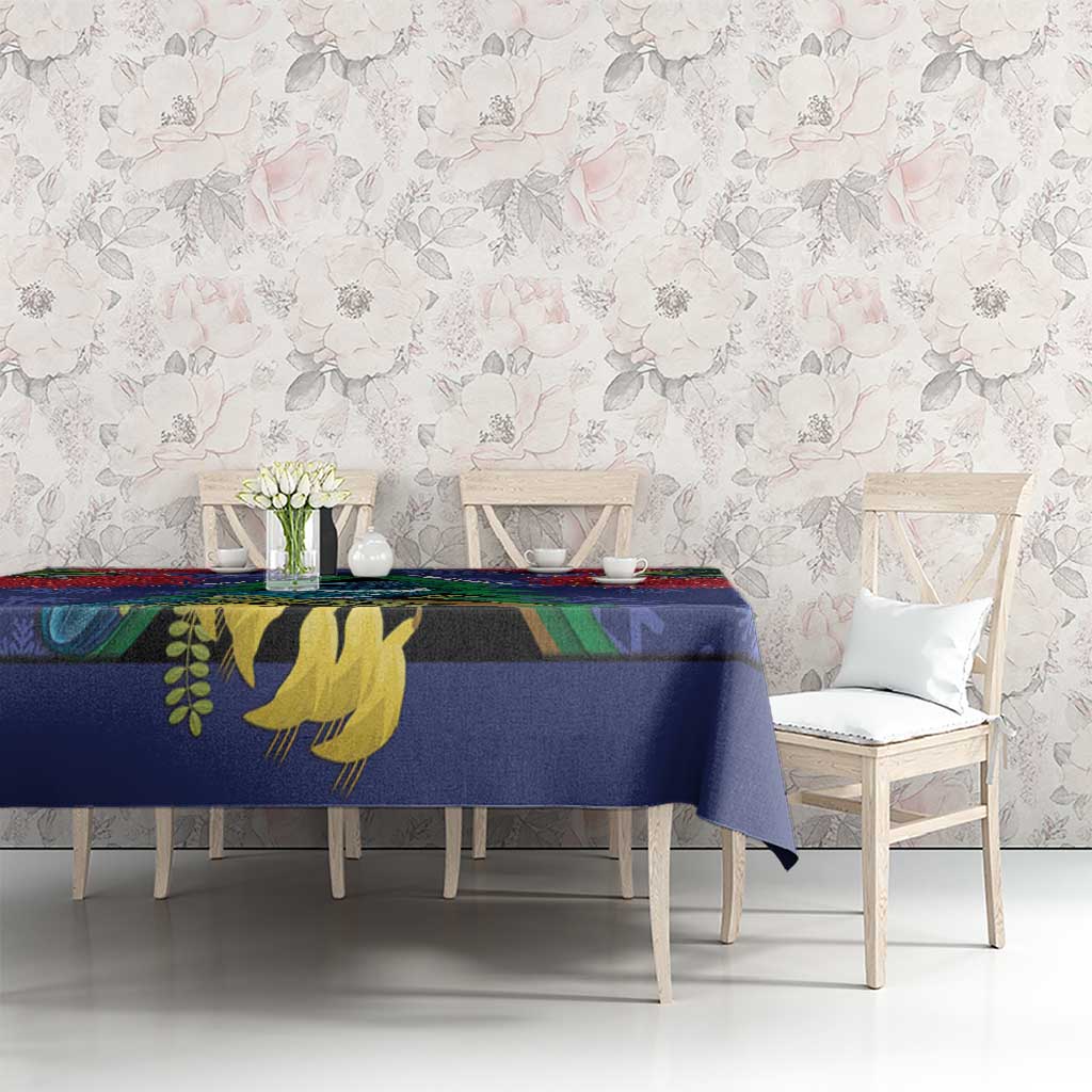 New Zealand Christmas In July Tablecloth Kowhai Tui Bird With Pohutukawa - Blue