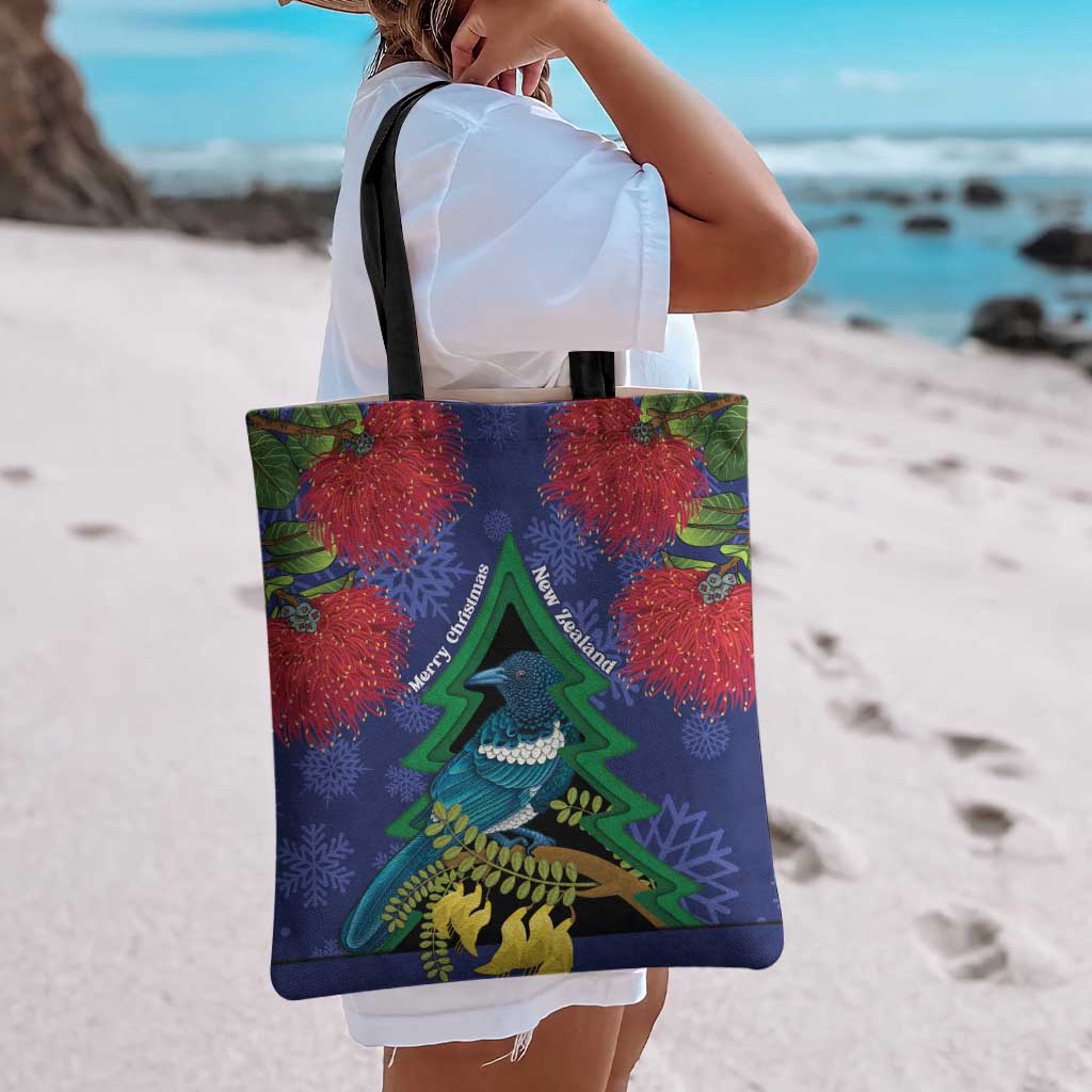 New Zealand Christmas In July Tote Bag Kowhai Tui Bird With Pohutukawa - Blue - Aussie Hoodie