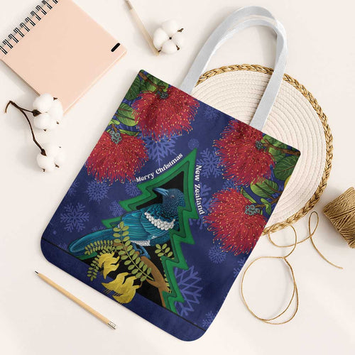 New Zealand Christmas In July Tote Bag Kowhai Tui Bird With Pohutukawa - Blue - Aussie Hoodie