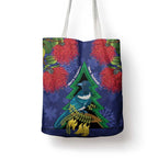 New Zealand Christmas In July Tote Bag Kowhai Tui Bird With Pohutukawa - Blue - Aussie Hoodie