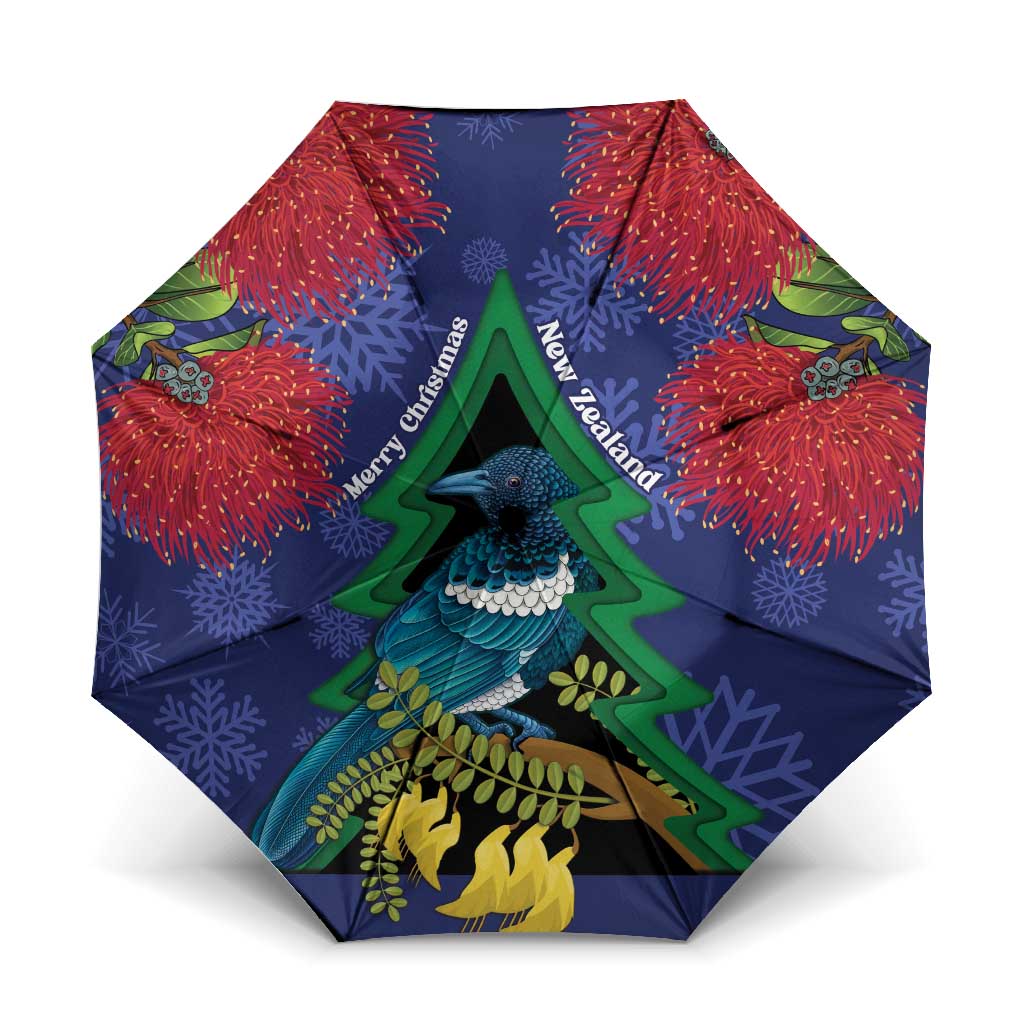 New Zealand Christmas In July Umbrella Kowhai Tui Bird With Pohutukawa - Blue - Aussie Hoodie