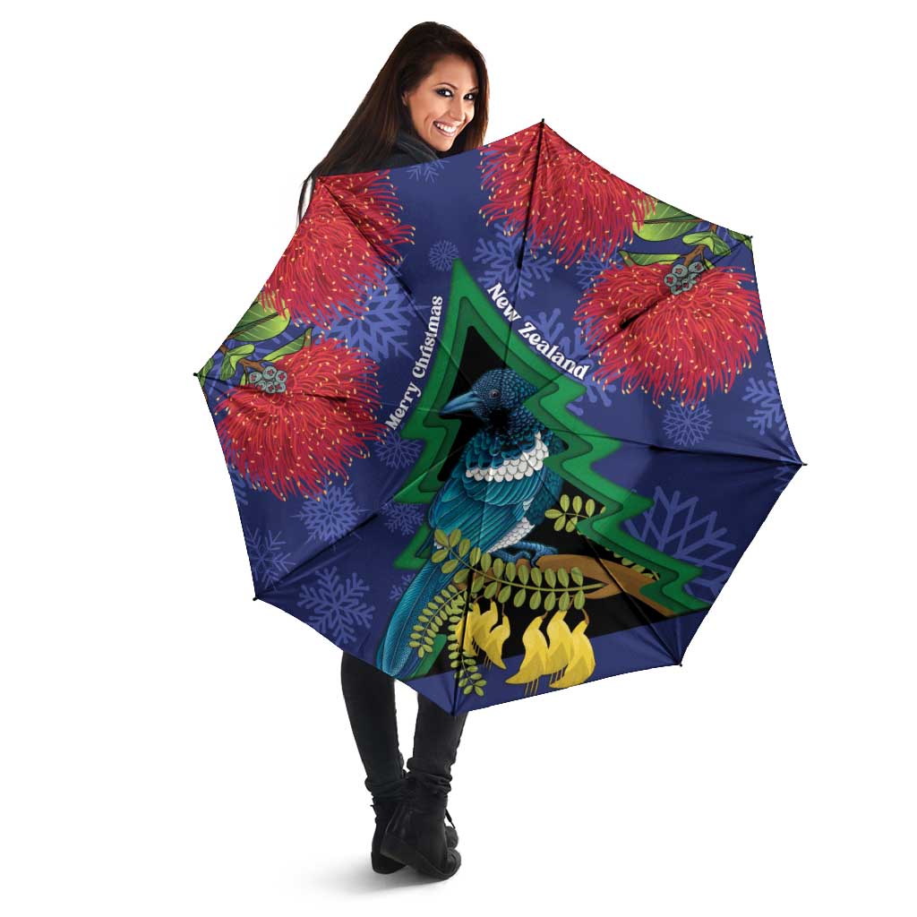 New Zealand Christmas In July Umbrella Kowhai Tui Bird With Pohutukawa - Blue - Aussie Hoodie