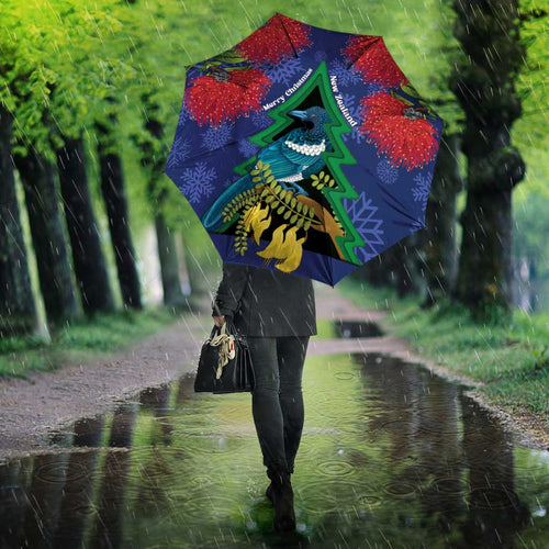 New Zealand Christmas In July Umbrella Kowhai Tui Bird With Pohutukawa - Blue - Aussie Hoodie