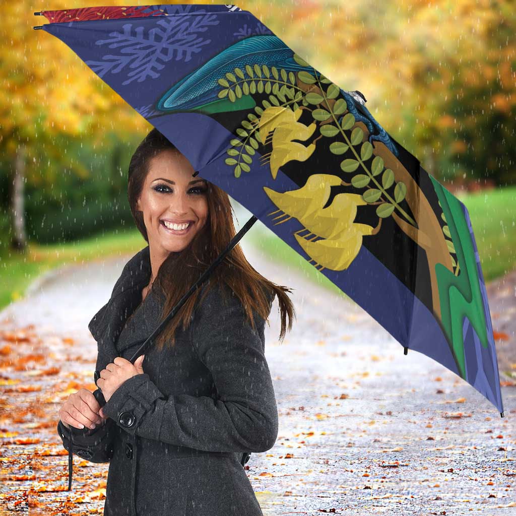 New Zealand Christmas In July Umbrella Kowhai Tui Bird With Pohutukawa - Blue - Aussie Hoodie