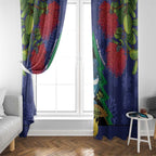 New Zealand Christmas In July Window Curtain Kowhai Tui Bird With Pohutukawa - Blue