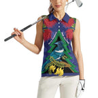 New Zealand Christmas In July Women Sleeveless Polo Shirt Kowhai Tui Bird With Pohutukawa - Blue