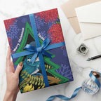 New Zealand Christmas In July Wrapping Paper Kowhai Tui Bird With Pohutukawa - Blue - Aussie Hoodie