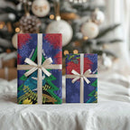 New Zealand Christmas In July Wrapping Paper Kowhai Tui Bird With Pohutukawa - Blue - Aussie Hoodie