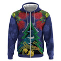 New Zealand Christmas In July Zip Hoodie Kowhai Tui Bird With Pohutukawa - Blue