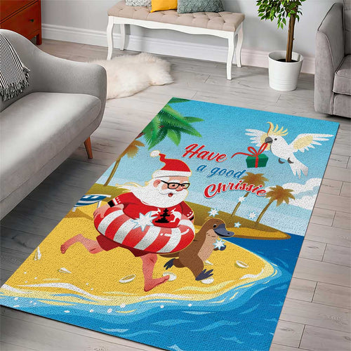 Australia Christmas In July Area Rug Happy Santa Claus With Aussie Animals