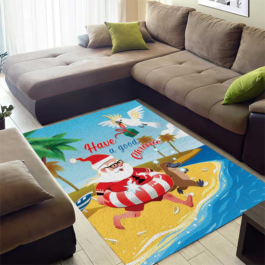 Australia Christmas In July Area Rug Happy Santa Claus With Aussie Animals