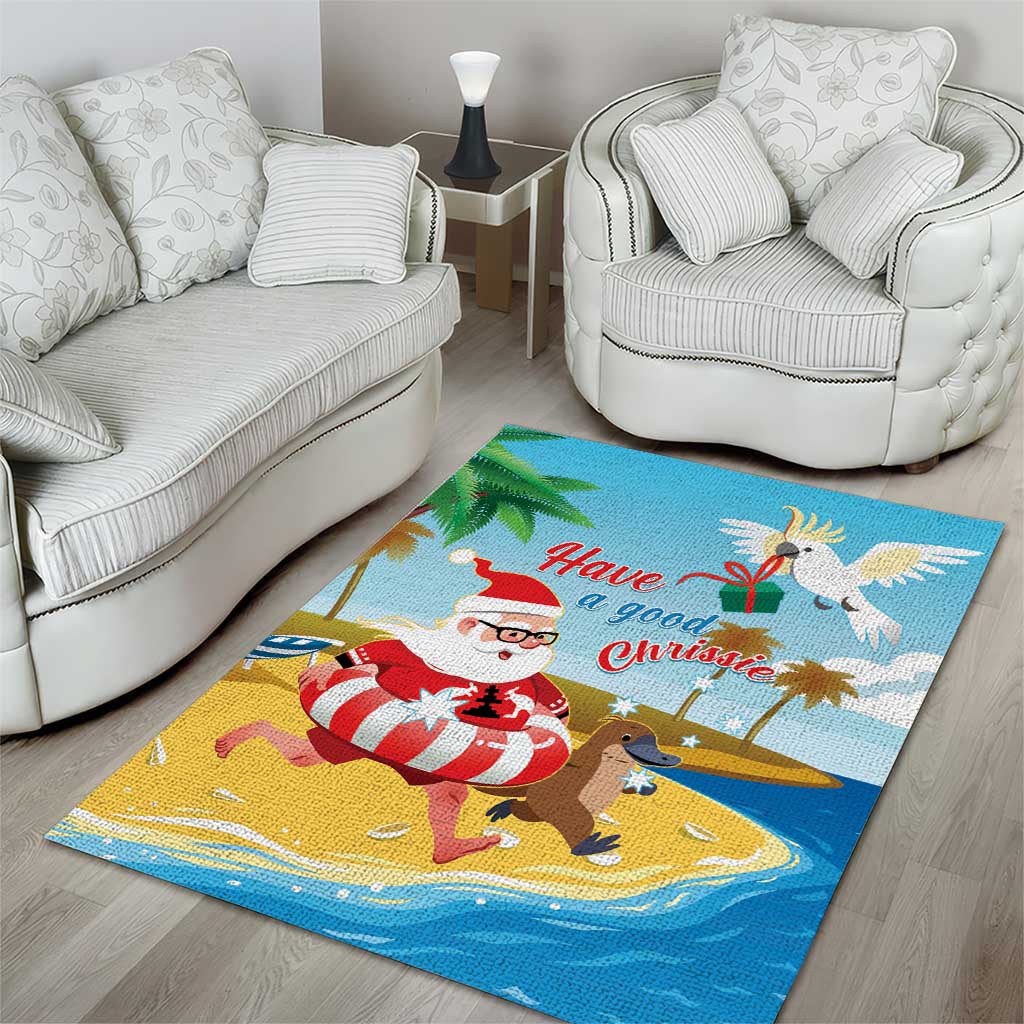 Australia Christmas In July Area Rug Happy Santa Claus With Aussie Animals