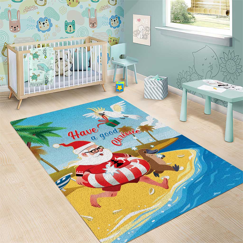 Australia Christmas In July Area Rug Happy Santa Claus With Aussie Animals