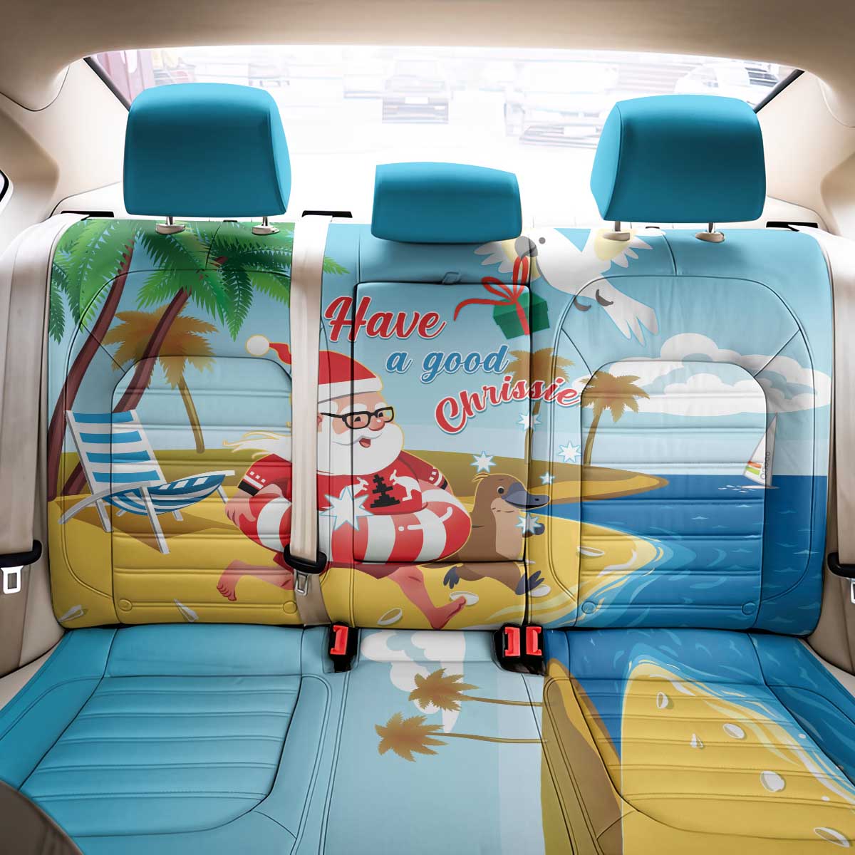 Australia Christmas In July Back Car Seat Cover Happy Santa Claus With Aussie Animals