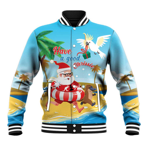 Australia Christmas In July Baseball Jacket Happy Santa Claus With Aussie Animals