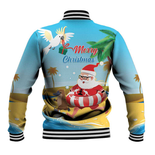 Australia Christmas In July Baseball Jacket Happy Santa Claus With Aussie Animals