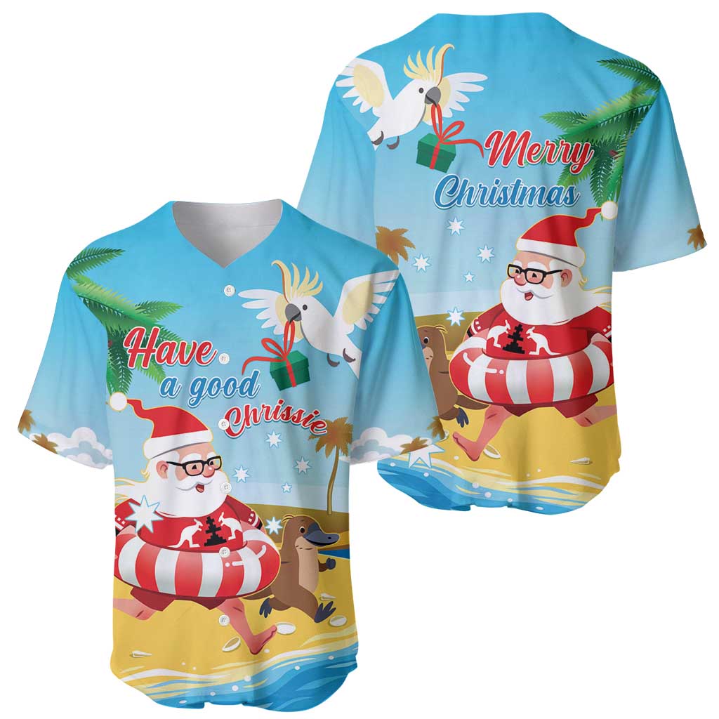 Australia Christmas In July Baseball Jersey Happy Santa Claus With Aussie Animals