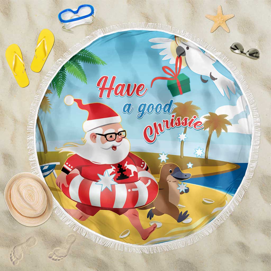 Australia Christmas In July Beach Blanket Happy Santa Claus With Aussie Animals