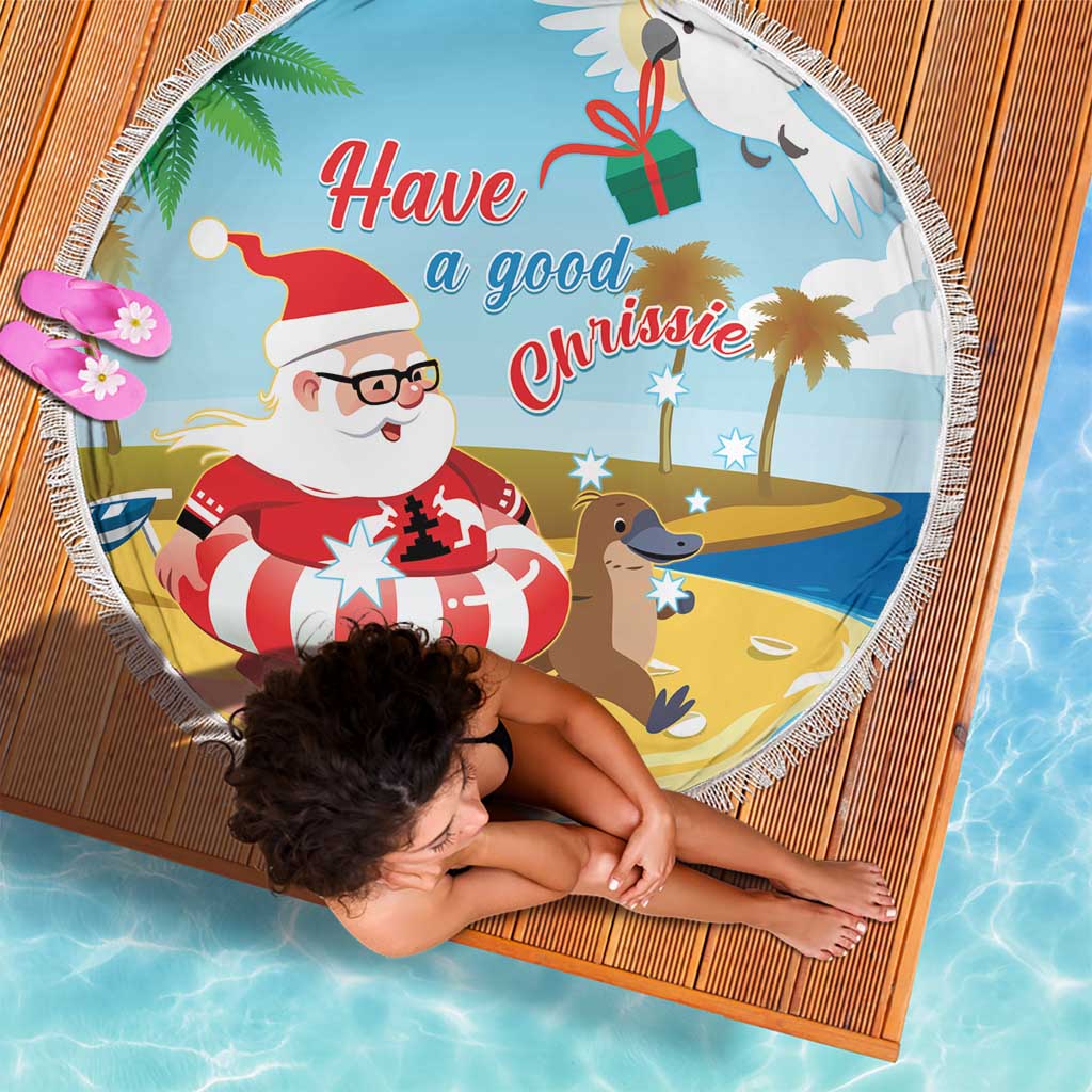 Australia Christmas In July Beach Blanket Happy Santa Claus With Aussie Animals