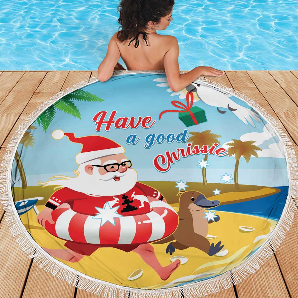 Australia Christmas In July Beach Blanket Happy Santa Claus With Aussie Animals